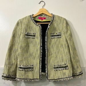 Catherine Malandrino 10 Fringe Black Yellow Career Office Academia Cotton Blazer